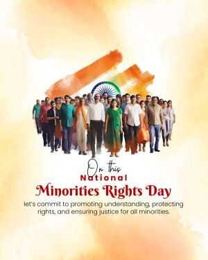Image depicting a diverse group of people with the Indian flag and text commemorating National Minorities Rights Day.