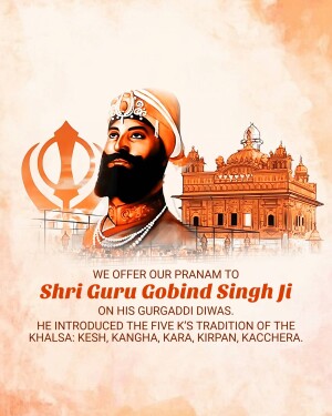Portrait of Guru Gobind Singh Ji with the Golden Temple in the background