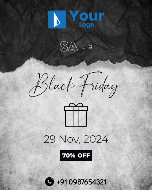 Black Friday sale poster with a gift box and discount offer.