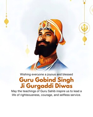 Portrait of Guru Gobind Singh Ji with Gurpurb greetings