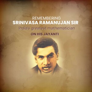 Portrait of Srinivasa Ramanujan with text commemorating his Jayanti