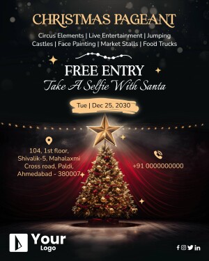 Poster advertising a free Christmas event with Santa, circus elements, and food.