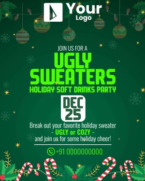 Ugly Sweater Holiday Party invitation with festive decorations