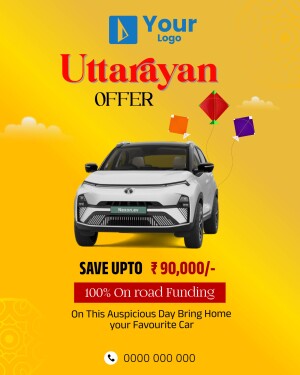 Uttarayan Offer - Car Deal with Kite Festival Background
