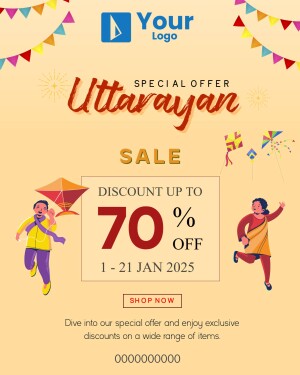 Uttarayan Festival Sale Poster with Kids Flying Kites
