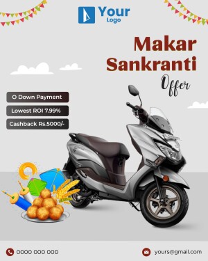 Makar Sankranti offer on a scooter with festive decorations