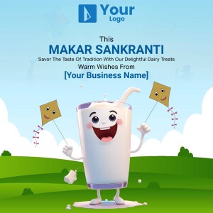 Cartoon glass of milk with kite decorations for Makar Sankranti