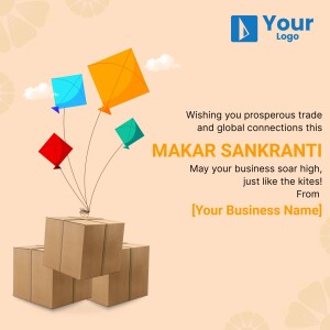 Makar Sankranti festival graphic with kites and packages