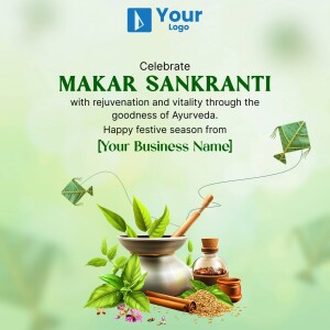 Makar Sankranti festival greeting with Ayurveda elements