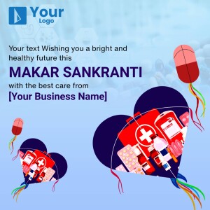 Makar Sankranti greeting with kites and medical imagery