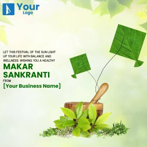 Makar Sankranti festival greeting with kite and traditional elements