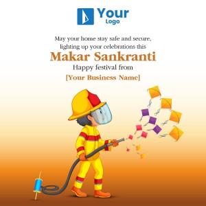 Makar Sankranti greeting with a firefighter and kites
