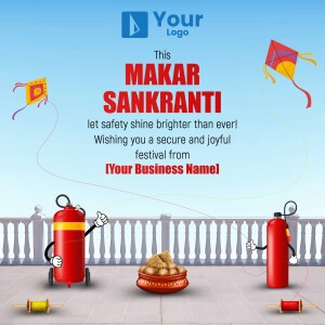 Makar Sankranti festival greeting with fire safety message