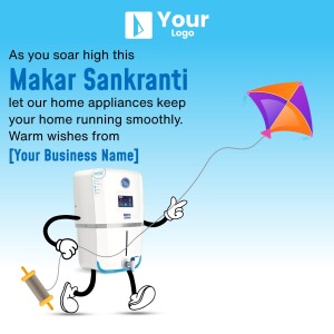 Cartoon water purifier flying a kite for Makar Sankranti