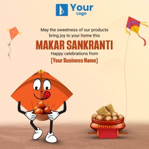 Makar Sankranti festival greeting with kites and sweets