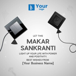 Makar Sankranti festival greeting with kite and light switch