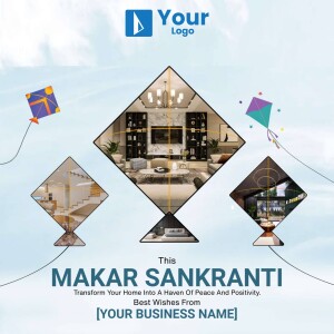 Makar Sankranti themed image with home interior and kites