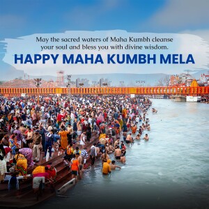 Crowd of devotees bathing in the Ganges River during Maha Kumbh Mela