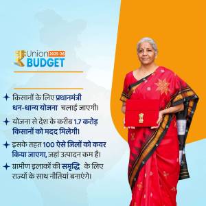 Nirmala Sitharaman presenting the Union Budget with a focus on agricultural schemes for farmers.