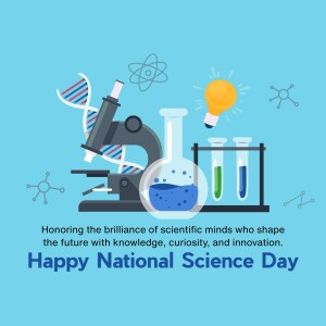 Illustration of science equipment like a microscope, test tubes, DNA strand, and a lightbulb.