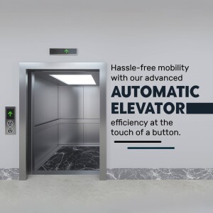 Image of a modern automatic elevator with promotional text.