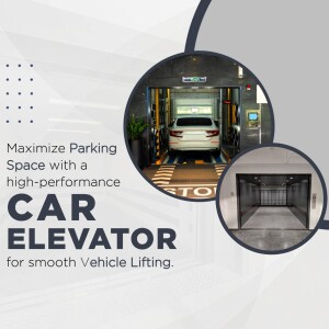 Image of a car elevator system with a white car inside, showcasing space-saving parking solutions.