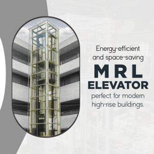 Modern Machine Room Less (MRL) elevator in a high-rise building