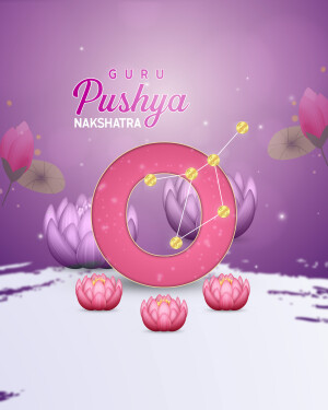 Illustration of Pushya Nakshatra with lotus flowers and constellation