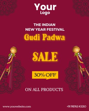 Gudi Padwa Sale Poster with traditional decorations and discount offer