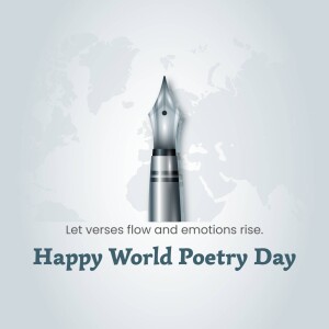 Pen on a world map with text celebrating World Poetry Day