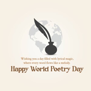 World Poetry Day graphic with a quill and globe