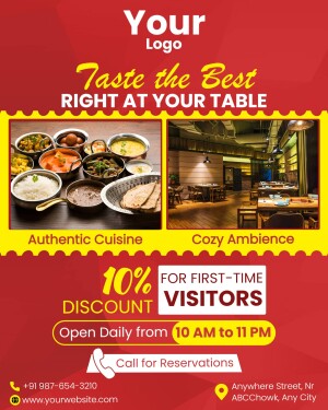 Restaurant flyer with food images and discount offer