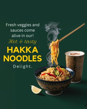 Close-up of Hakka Noodles with fresh vegetables and sauces