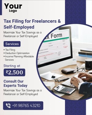 Tax filing services advertisement for freelancers and self-employed individuals.