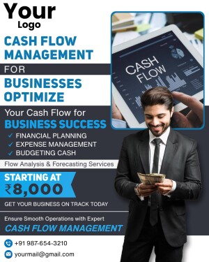 Image depicting a businessman reviewing cash flow data on a tablet, promoting cash flow management services.