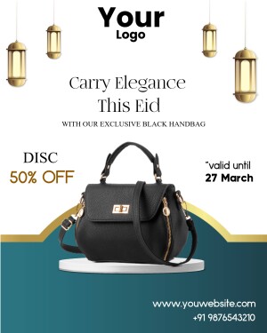 Black handbag advertisement for Eid with 50% discount