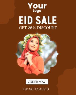 Eid Sale advertisement featuring a woman in a hijab and a 25% discount offer.