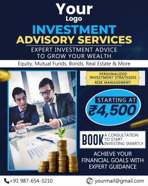 Flyer promoting investment advisory services with a professional image and pricing.