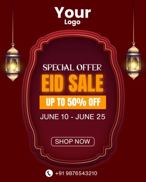 Eid Sale Promotion with Lanterns and Discount Offer