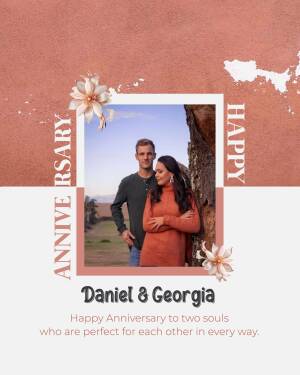 Anniversary card with a couple's photo and floral accents