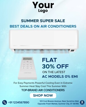 Air conditioner sale poster with 30% off