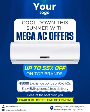 Advertisement for AC offers with a white AC unit and discount details.