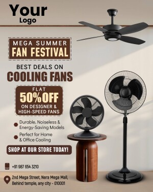 Advertisement for a summer fan festival with discounts on cooling fans.
