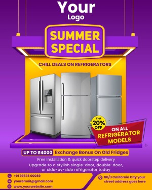 Summer special offer on refrigerators with 20% off and exchange bonus.