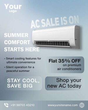 Advertisement for an AC sale with a split air conditioner and discount offer.