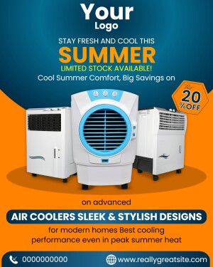 Advertisement for summer air coolers with a 20% discount.