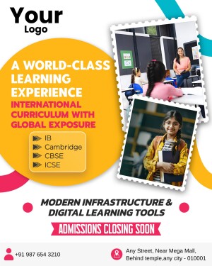 Promotional poster for an international school with a world-class learning experience.