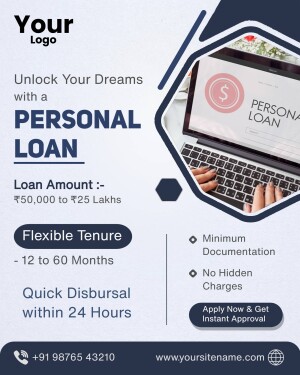 Advertisement for a personal loan with details on amount, tenure, and benefits.