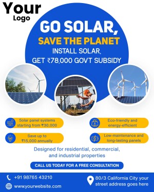 Promotional flyer for solar panel installation with government subsidy information.