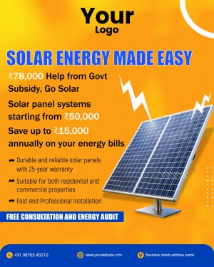 Solar panel advertisement with government subsidy details